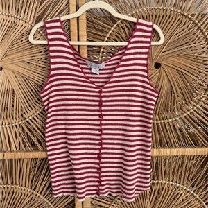 SOLD Vintage New York Style Raw Silk Red Stripe Tank Medium